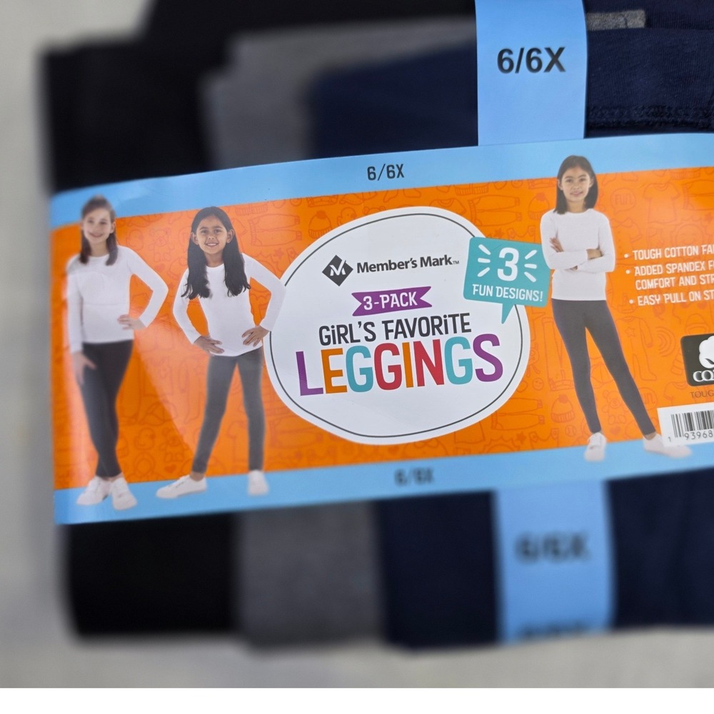 Member's Mark Girls Favorite Leggings 3-Pack Navy Grey Purple Size 6/6X NIP